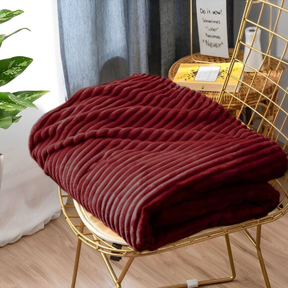 SOGA Burgundy Throw Blanket – Soft Cozy Warm Blanket for Bed, Sofa & Couch - Picture 9 of 13